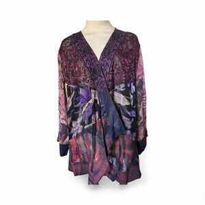 Kimono Patterned Blouse in Purple and Pink